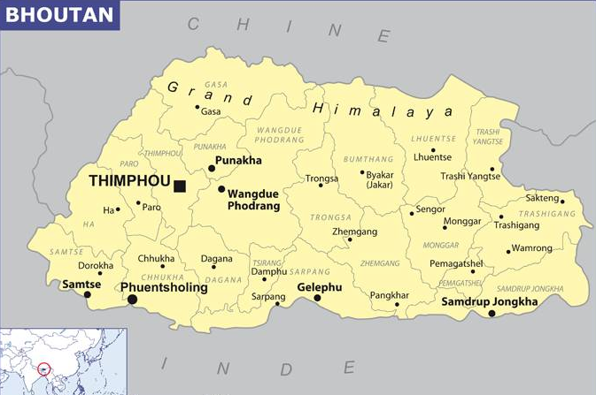 Distance entre les différentes villes du Bhoutan
